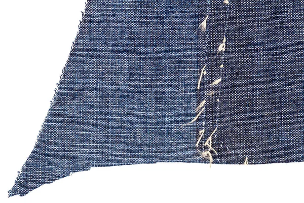 Kousek Modré Džínové Látky Roztrženou Zadní Kapsou Izolovanou Bílém Pozadí — Stock fotografie