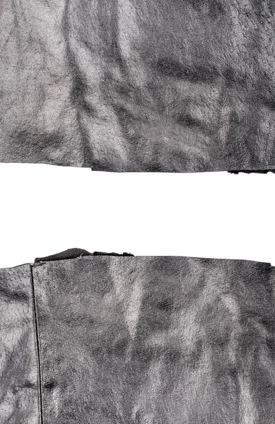Due Pezzi Pelle Nera Con Uno Spazio Testo Isolato Sfondo — Foto Stock