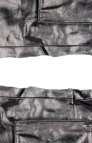 Два Шматки Чорної Шкіри Пробілом Тексту Ізольовані Білому Тлі — стокове фото