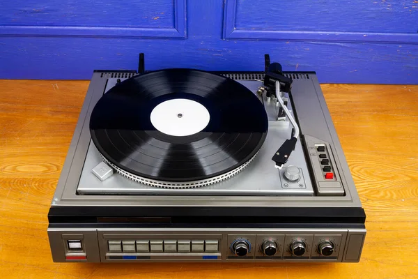Vintage Turntable Vinyl Record Player Black Vinyl Table — Stockfoto