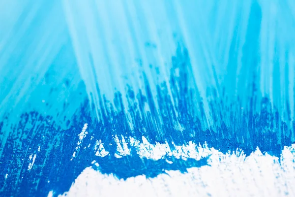 Ekstremalne Zbliżenie Niebieskiej Akrylowej Struktury Farby Pokazujące Pociągnięcia Pędzla Skupienie — Zdjęcie stockowe