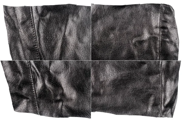Колекція Чорних Шкіряних Текстур Ізольовані Білому Тлі Грубі Нерівні Ребра — стокове фото