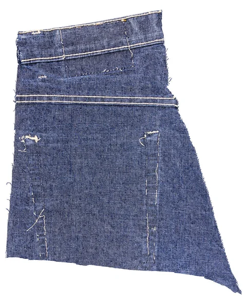 Biten Blå Jeans Tyg Med Rippad Bakficka Isolerad Vit Bakgrund — Stockfoto