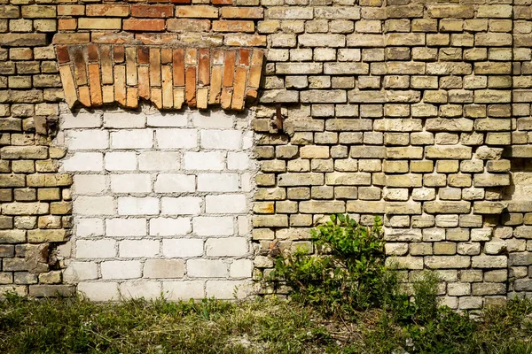 Régi Elhagyott Fal Befalazott Megjelöl Windows Építészeti Részletek Háttér Elfelejtette — Stock Fotó