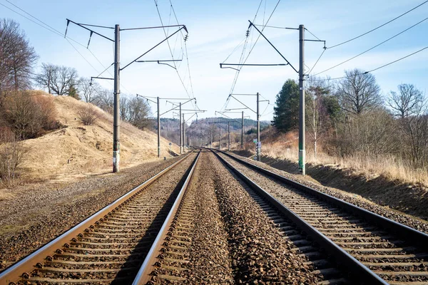 Utsikt Över Järnvägsspår Början Våren — Stockfoto