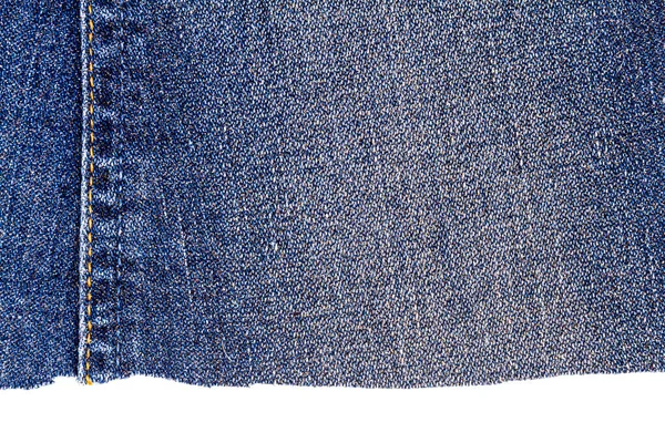 Piece Blue Jeans Stof Isoleret Hvid Baggrund Grove Ujævne Kanter - Stock-foto