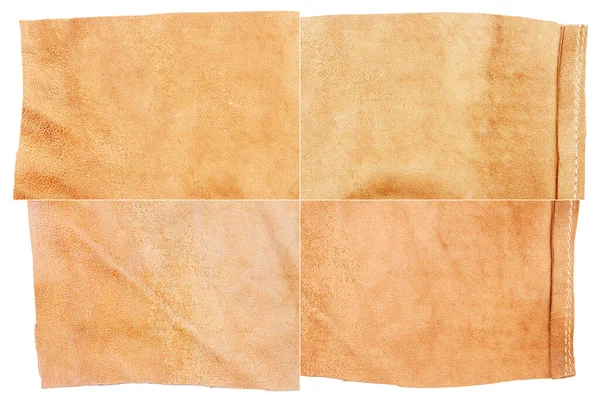 白い背景に隔離された茶色の革のテクスチャのコレクション 凹凸のあるエッジ 革のテクスチャの長方形の複合画像 — ストック写真