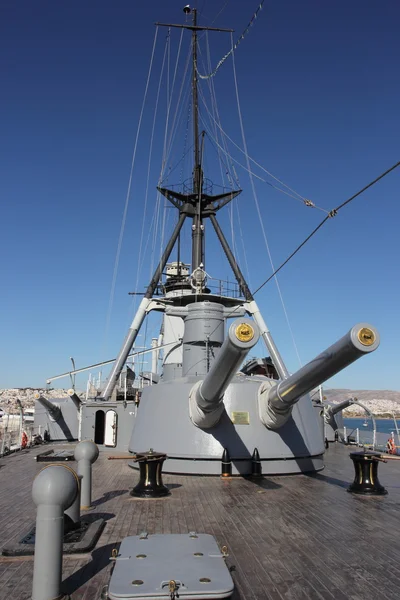 Traseira 9.2 na visão de armas principais de Battleship Averoff, Faliro, Grécia — Fotografia de Stock