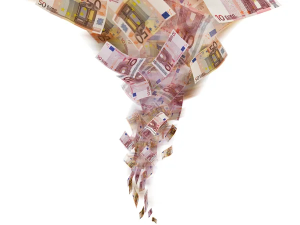 Tornado eurobankbiljetten op witte achtergrond — Stockfoto