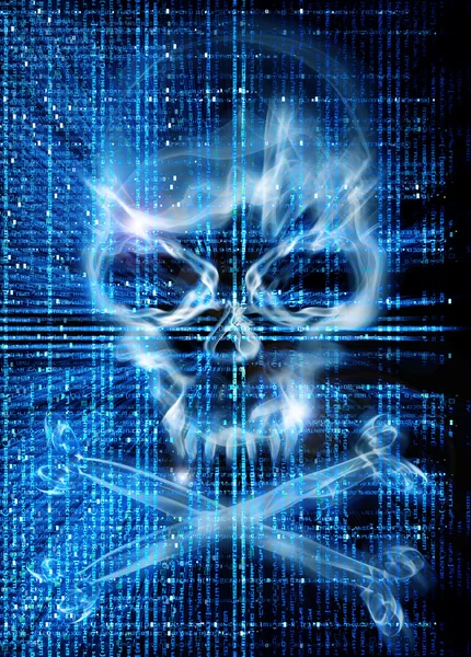 Hackerangriff mit Totenkopf-Hintergrund — Stockfoto