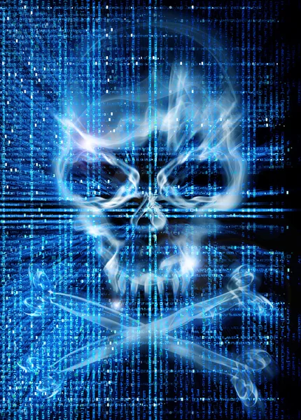 Kafatasının arka plan ile hacker saldırı