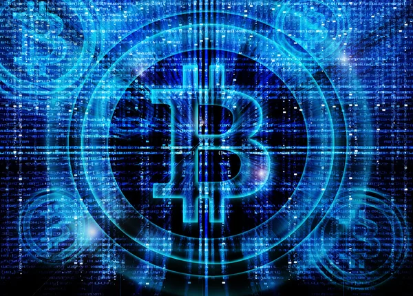 Bitcoin símbolo digital abstrato fundo — Fotografia de Stock