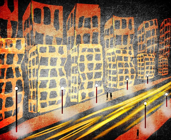 Tráfico en la ciudad ilustración digital naranja y negro — Foto de Stock