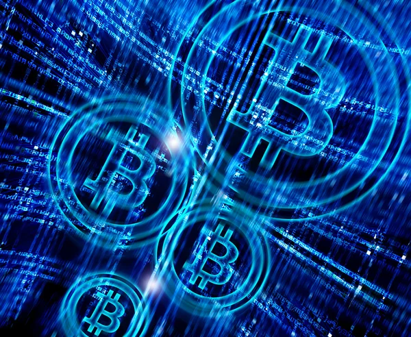 Digitális absztrakt háttér bitcoin szimbólum — Stock Fotó