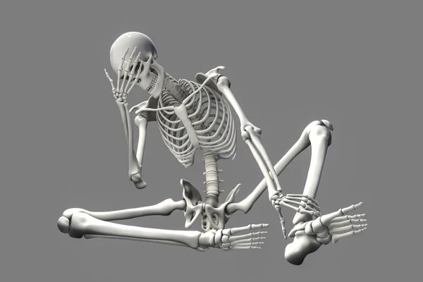 电脑演示 头像有骨骼的男性身体 在痛苦中抬起头 — 图库照片