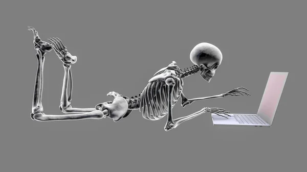 Computer Illustratie Tonen Een Menselijk Skelet Met Slechte Houding Tijdens — Stockfoto