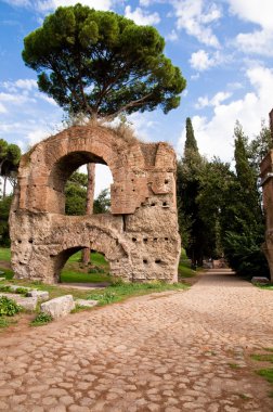 Ruins acquedotto claudio ve taş sokak palatine tepesi