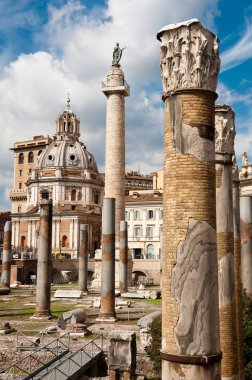 Fori Imperiali - sütun ayrıntılı arka plan colonna trajana ve ch