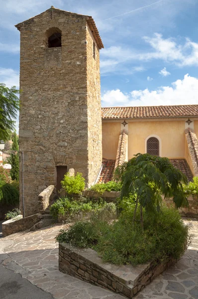 Belfry and church side at Bormes les mimosa — Stock Photo, Image