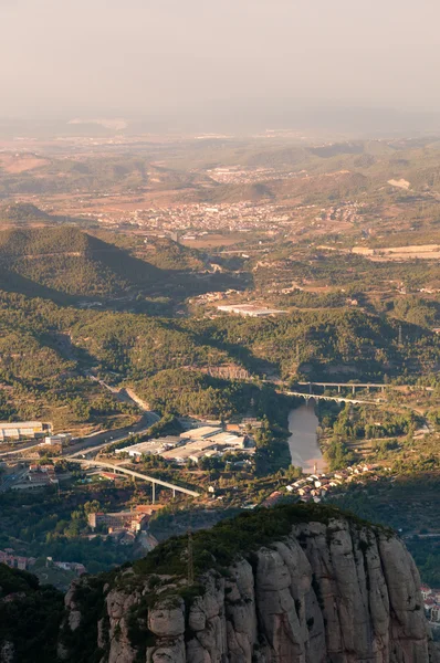 Mountains landscape and bridges sight from Montserrat Monastery — Stock Photo, Image