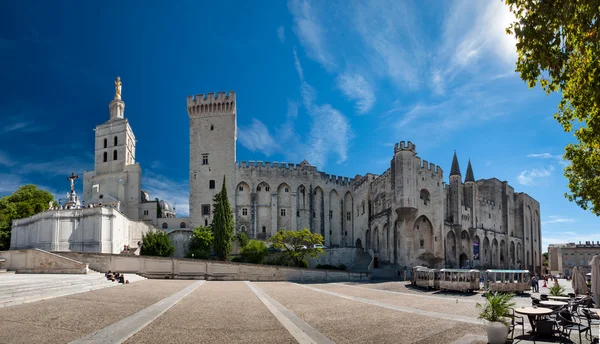 Wspaniały panoramiczny widok palais des papes i notre dame des doms — Zdjęcie stockowe