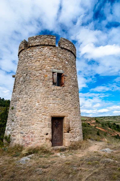 Tower on fields near Rennes le chateau vertical — Stock Photo, Image