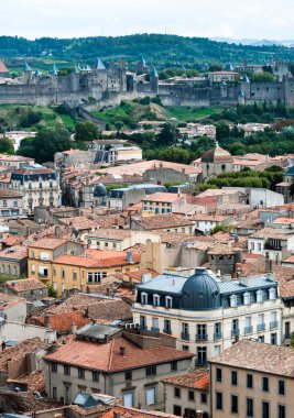 Carcassonne eski ve yeni kent dikey görünüm