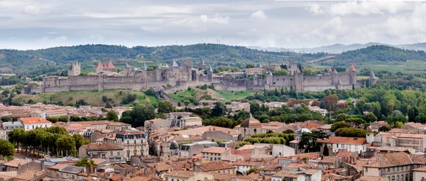 Carcassonne starego i nowego miasta Panorama — Zdjęcie stockowe