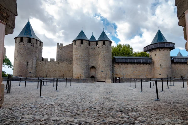Châteaux de la cite entrée de façade à Carcassonne — Photo