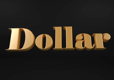 İzole edilmiş Altın Kelime Doları Balck Arkaplanında, 3B illüstrasyon.