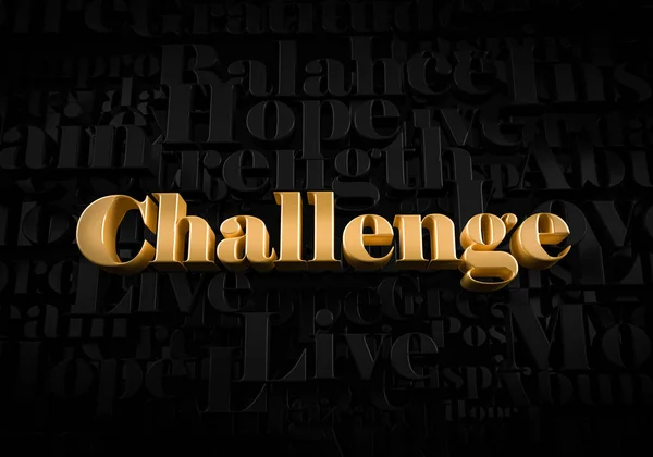 Challenge Arany Szöveg Fekete Szöveges Háttérrel Motivációs Szó Renderelt Kép — Stock Fotó