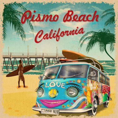 Pismo Plajı, California eski poster.