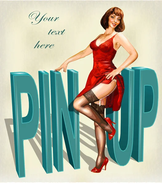 Cartel Vintage Con Pin Girl — Archivo Imágenes Vectoriales