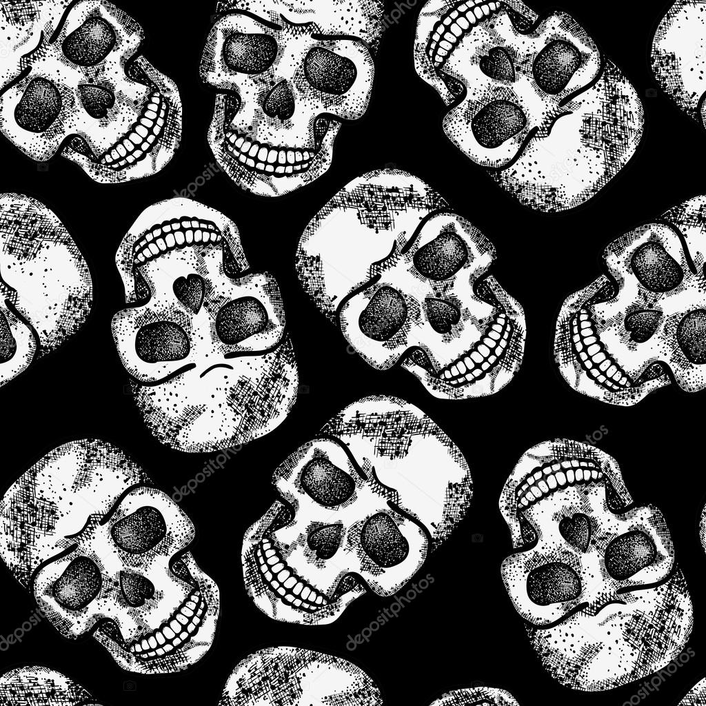 Seamless monochrome pattern with skulls