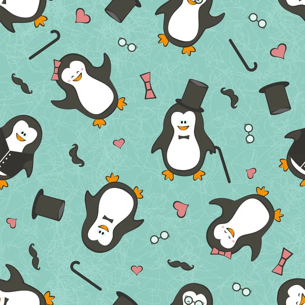 Seamless background with funny penguins — Stock Vector