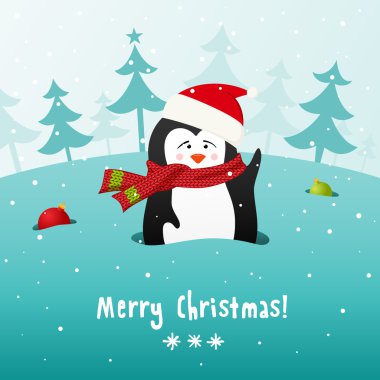 sevimli Noel penguen. vektör arka plan.