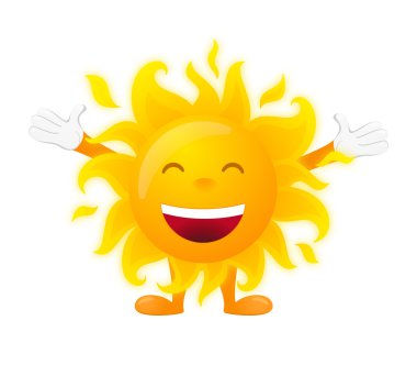Beyaz arka plan üzerinde izole mutlu güneşli karakter