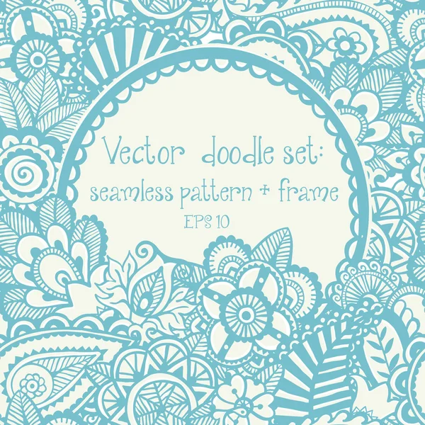 Conjunto de vectores: patrón y marco dibujados a mano sin costuras . — Archivo Imágenes Vectoriales