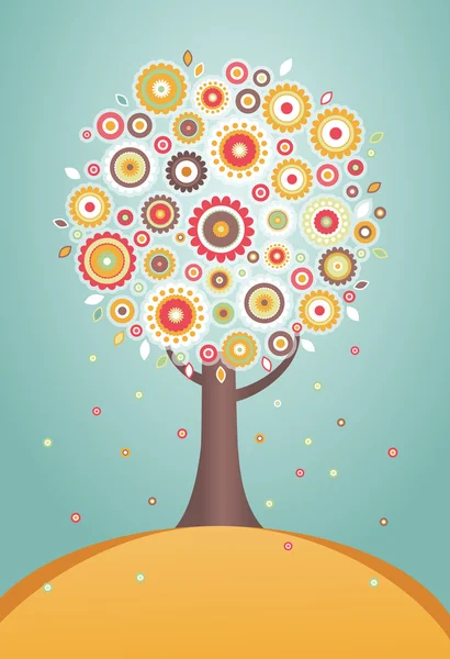 Árbol de dibujos animados con flores — Vector de stock