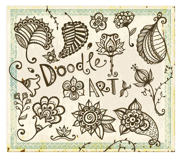 Doodle elementos de design floral. Conjunto de vetores . — Vetor de Stock