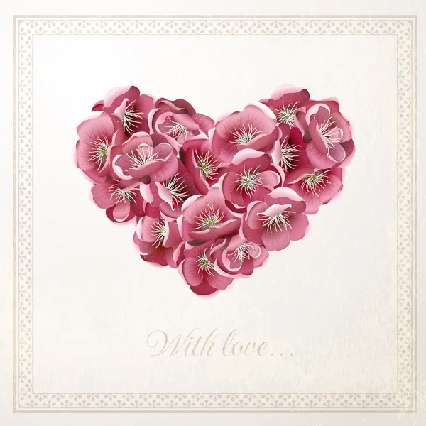 Cartão vetorial vintage com coração floral — Vetor de Stock