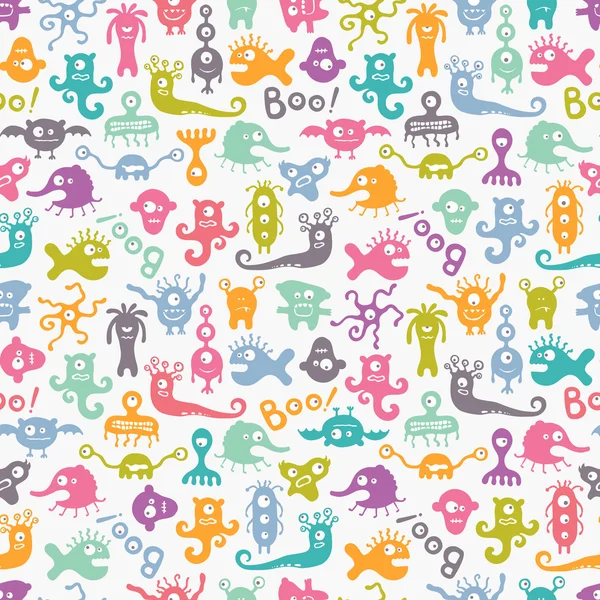 Seamless colorful print with funny monsters. — Stock Vector