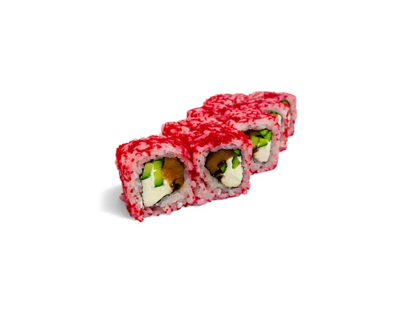 Califórnia Rolo Uramaki Isolado Fundo Branco Rolo Sushi Japonês Com — Fotografia de Stock