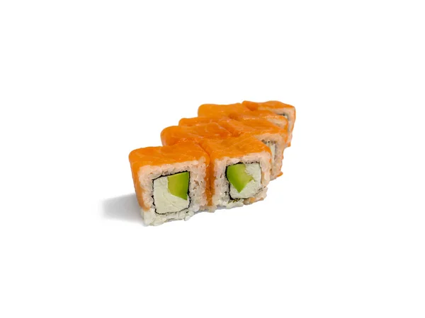 Uramaki Rotolo California Isolato Sfondo Bianco Rotolo Sushi Giapponese Con — Foto Stock