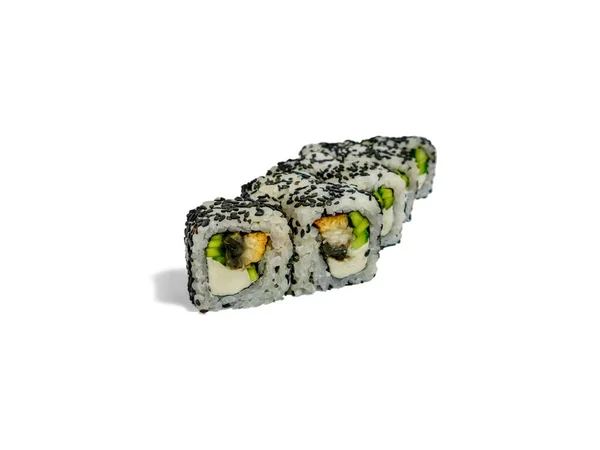 Uramaki Roll Καλιφόρνια Απομονώνονται Λευκό Φόντο Ιαπωνικό Ρολό Σούσι Ακτινίδιο — Φωτογραφία Αρχείου