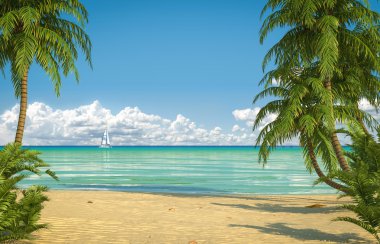 idyllic caribean beach view clipart