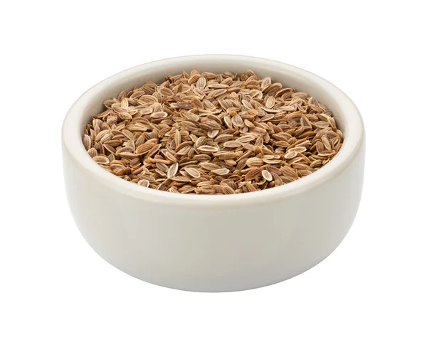 Koper nasiona w misce na białym tle — Zdjęcie stockowe