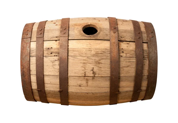 Velho barril de madeira isolado — Fotografia de Stock