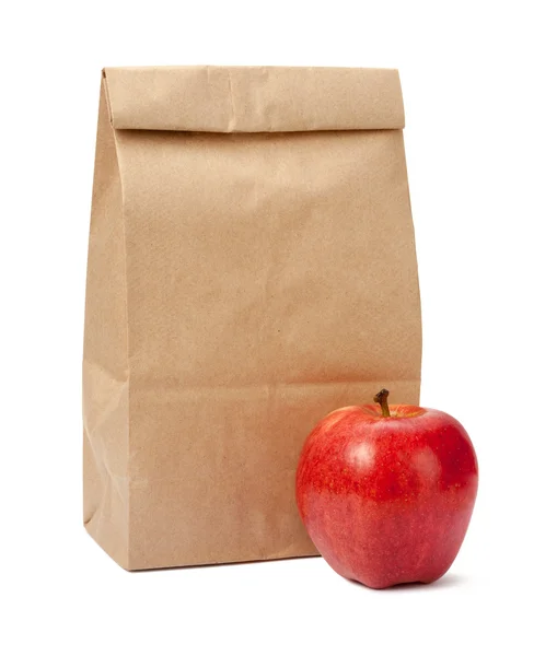Almoço de saco marrom com caminho de recorte — Fotografia de Stock