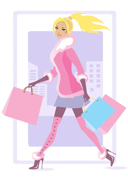 Vacker flicka med shopping — Stock vektor